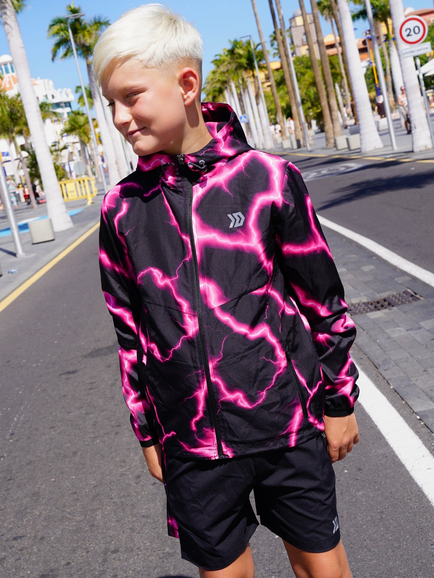 Junior Lightning Jacket & Shorts Set - Black / Pink