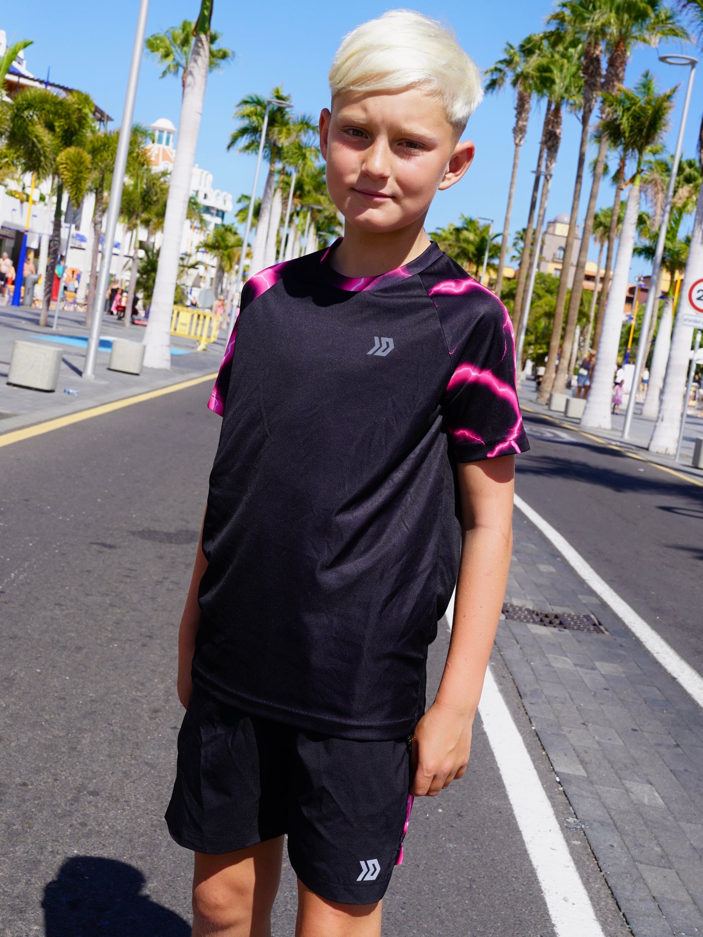 Junior Lightning Tee & Short Set - Black / Pink