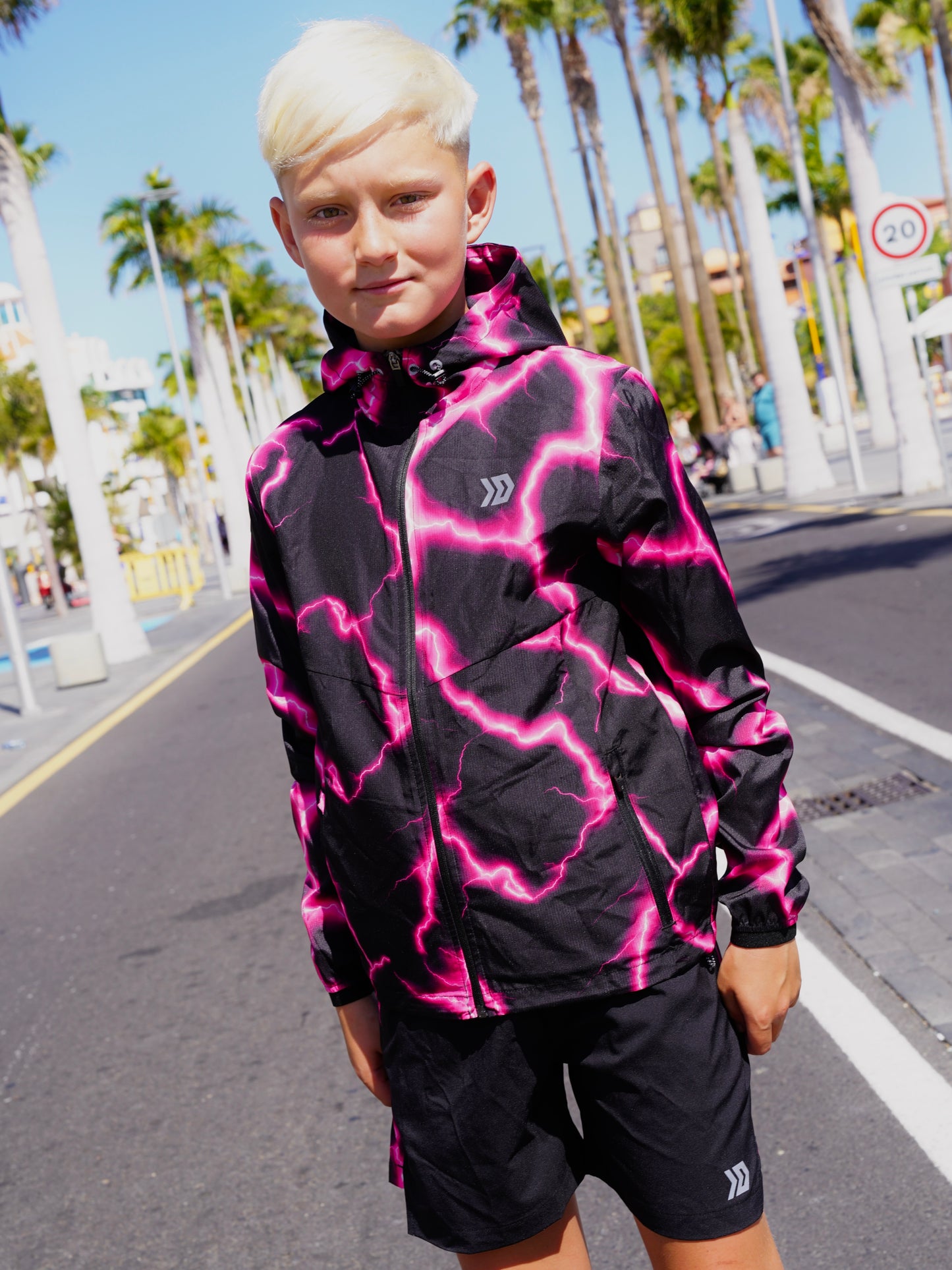 Junior Lightning Jacket & Shorts Set - Black / Pink