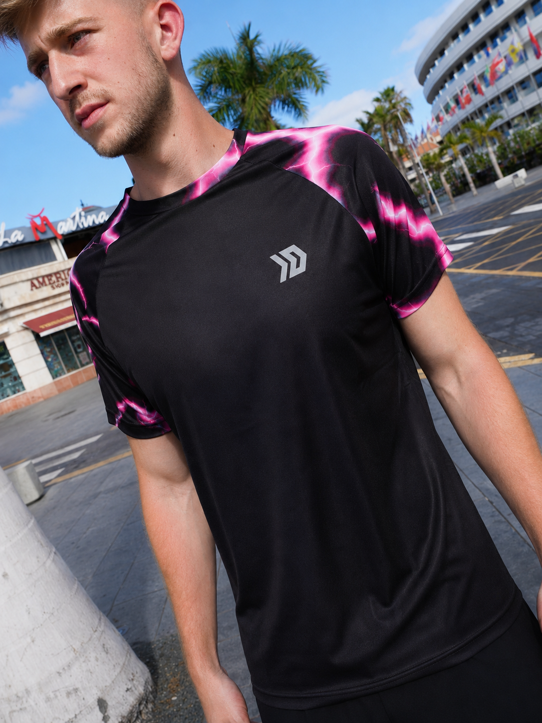 Lightning Tee & Shorts Set - Black / Pink