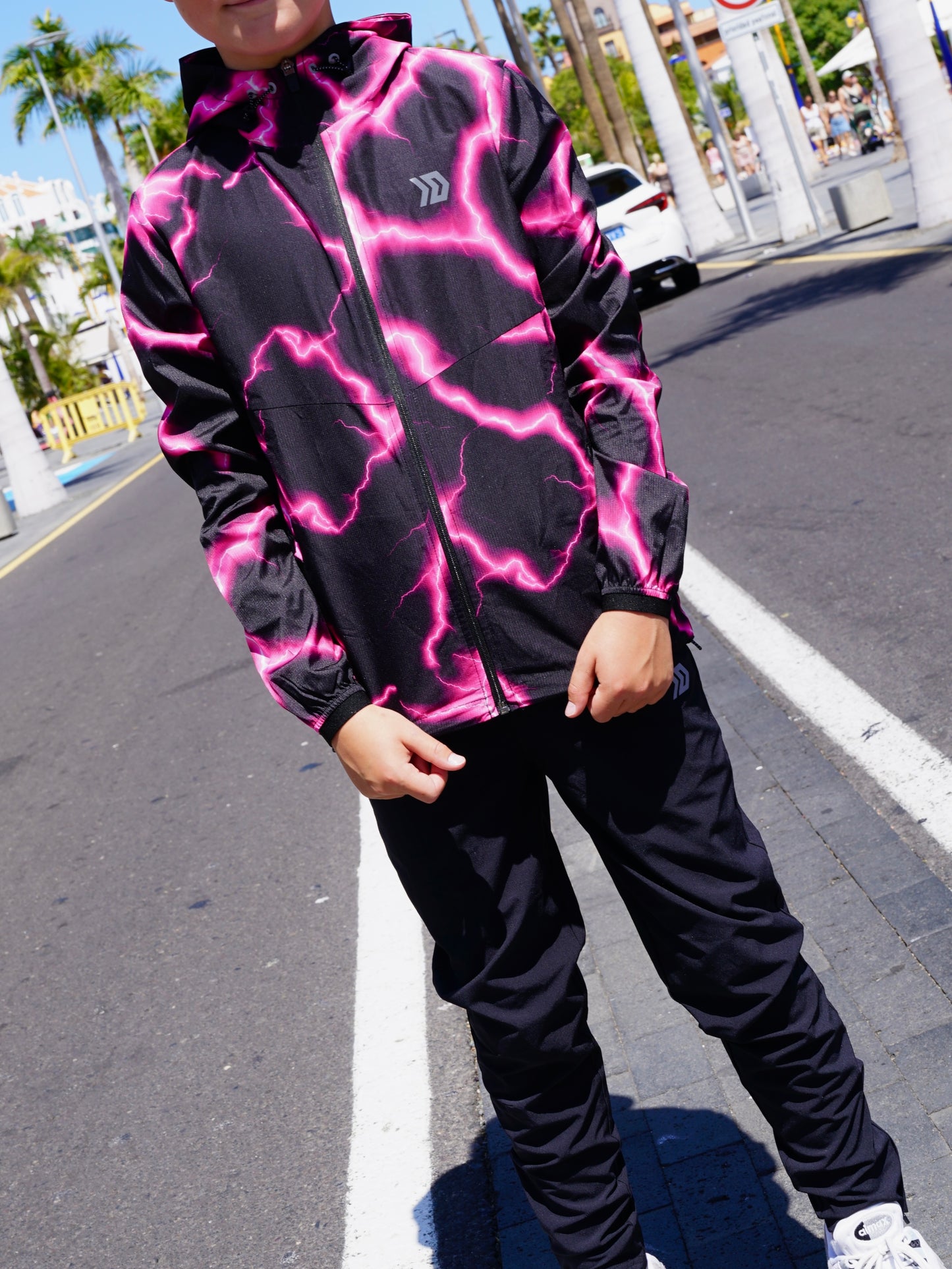 Junior Lightning Jacket & Bottoms Set - Black / Pink