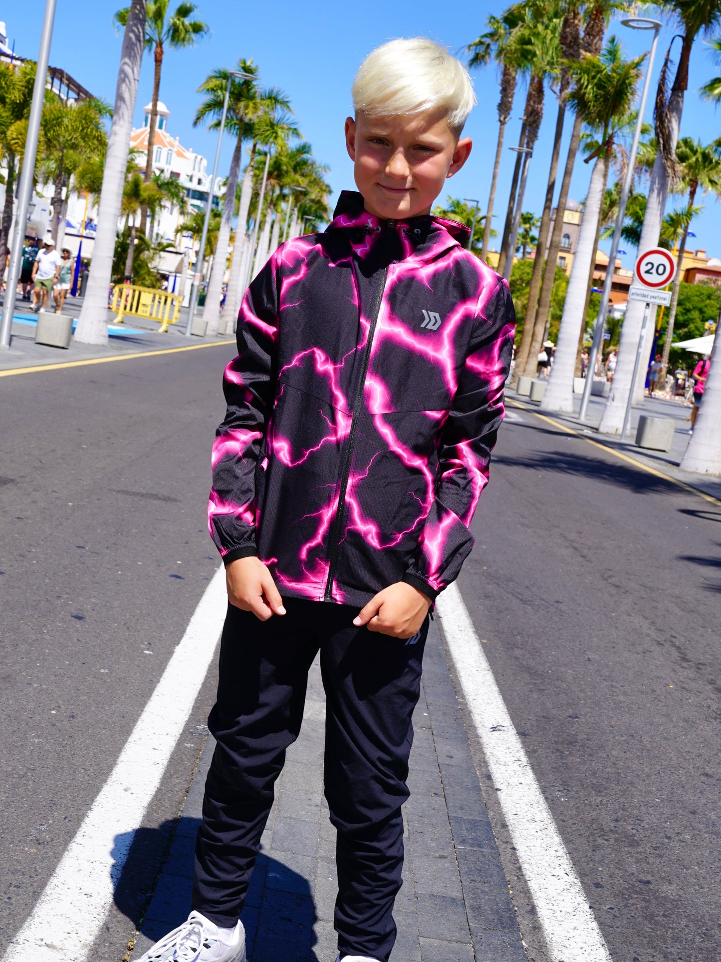 Junior Lightning Jacket & Bottoms Set - Black / Pink