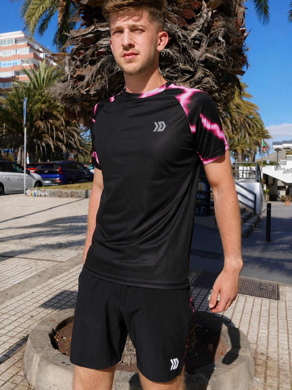 Lightning Tee & Shorts Set - Black / Pink