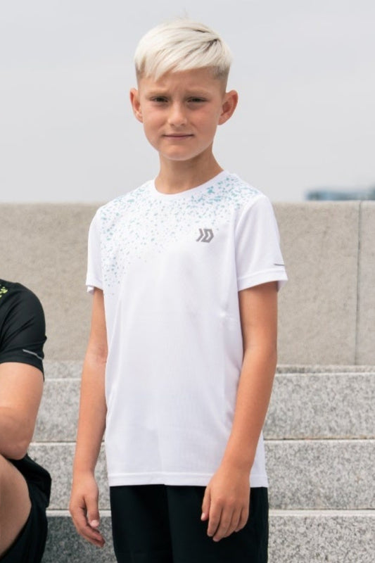 Juniors Splatter T-shirt - White/Aqua